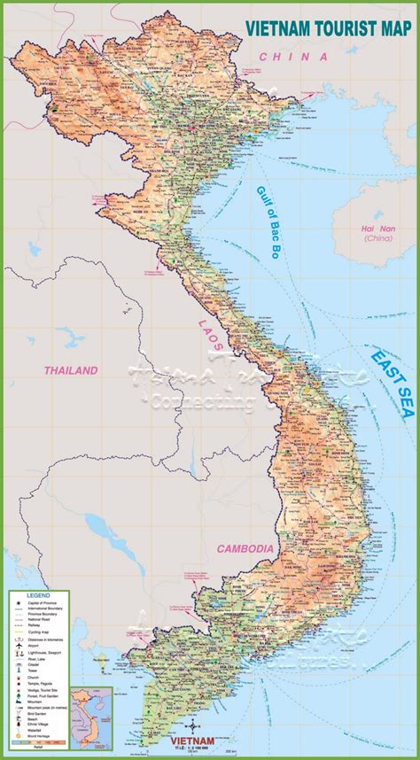 Large detailed tourist map of Vietnam with cities and .